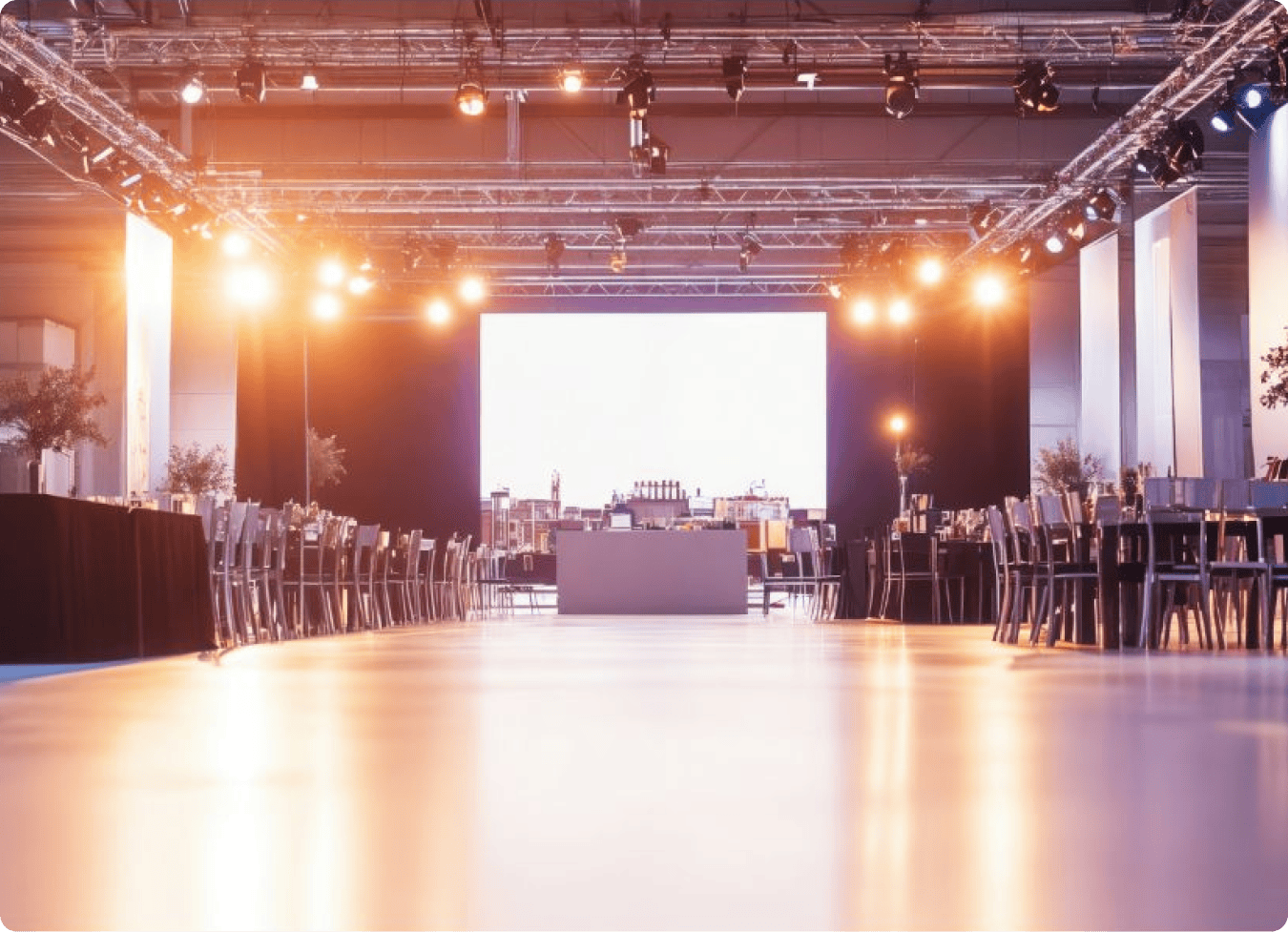 Flexible event space in a Table Space enterprise office set up for a townhall