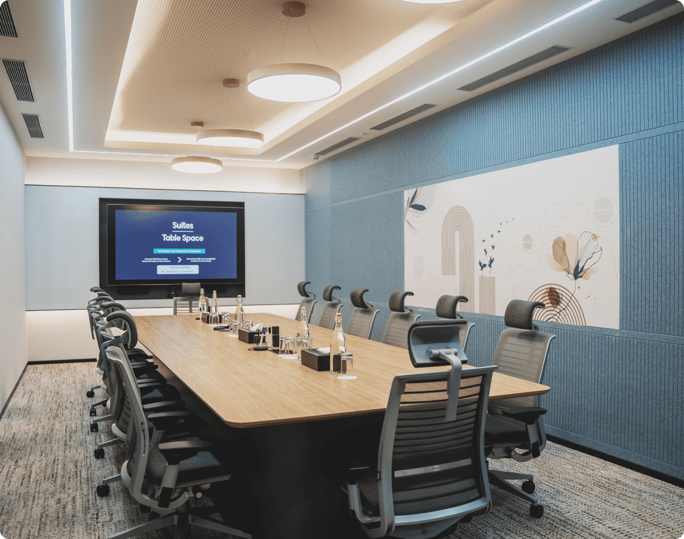 Meeting room equipped with enterprise-grade AV in a Table Space centre