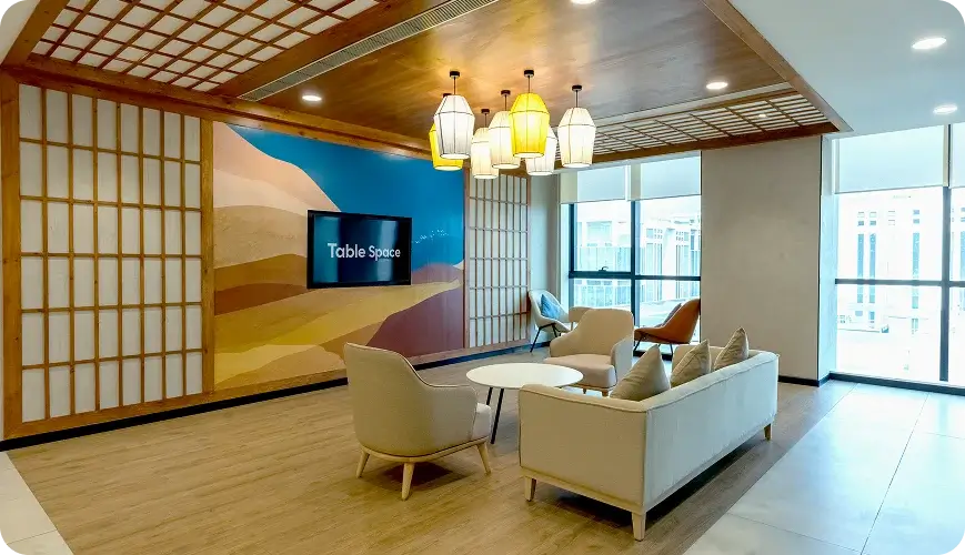 Modern office interior with workspace setup in India