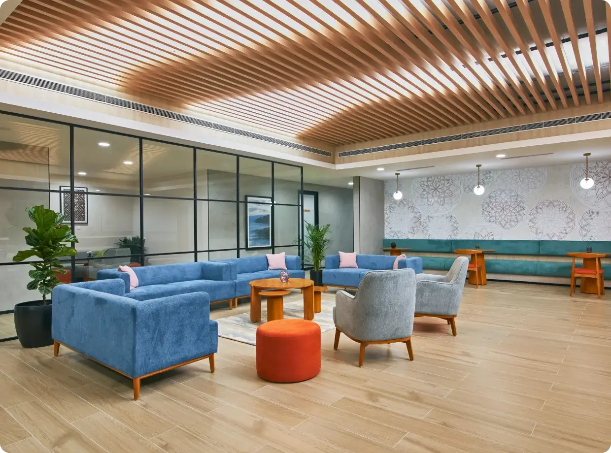 Modern office interior with seating arrangement